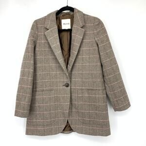 Madewell Women's Taupe Plaid Single-Button Blazer